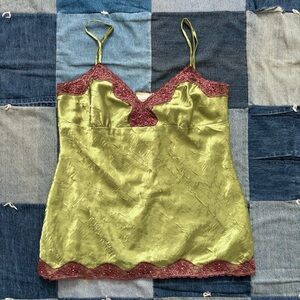 vtg 2000s beaded no boundaries tank top olive & mauve size L juniors